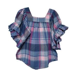 Rails Plaid Ruffle Puff Sleve Cottagecore Cottage Blouse Top Shirt Short Sleeve